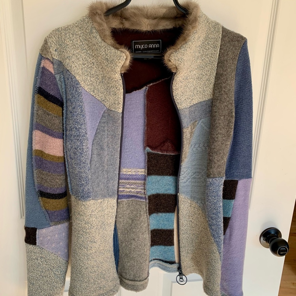 Women's Patchwork Jacket - Multicolor with fur collar